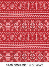 Christmas Knitted Pattern. Traditional Nordic. Scheme for Knitted Sweater Pattern Design or Cross Stitch Embroidery.