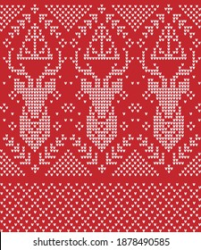 Christmas Knitted Pattern. Traditional Nordic. Scheme for Knitted Sweater Pattern Design or Cross Stitch Embroidery.