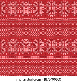 Christmas Knitted Pattern. Traditional Nordic. Scheme for Knitted Sweater Pattern Design or Cross Stitch Embroidery.