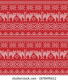 Christmas Knitted Pattern. Traditional Nordic. Scheme for Knitted Sweater Pattern Design or Cross Stitch Embroidery.