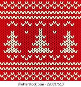 Christmas knitted pattern with trees. Vector illustration. Seamless pattern for fabric, paper and other printing and web projects.