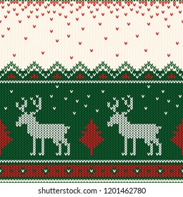 Christmas knitted pattern. Winter geometric seamless pattern. Design for sweater, scarf, comforter or clothes texture. Vector illustration.