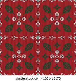 Christmas knitted pattern. Winter geometric seamless pattern. Design for sweater, scarf, comforter or clothes texture. Vector illustration.