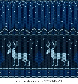 Christmas knitted pattern. Winter geometric seamless pattern. Design for sweater, scarf, comforter or clothes texture. Vector illustration.