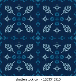 Christmas knitted pattern. Winter geometric seamless pattern. Design for sweater, scarf, comforter or clothes texture. Vector illustration.