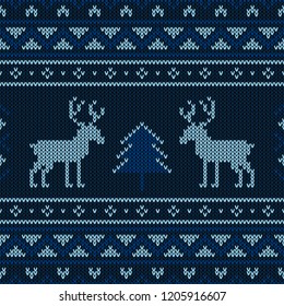 Christmas knitted pattern. Winter geometric seamless pattern. Design for sweater, scarf, comforter or clothes texture. Vector illustration.