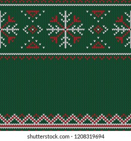 Christmas knitted pattern. Winter geometric seamless pattern. Design for sweater, scarf, comforter or clothes texture. Vector illustration.