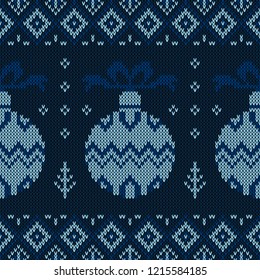 Christmas knitted pattern. Winter geometric seamless pattern. Design for sweater, scarf, comforter or clothes texture. Vector illustration.