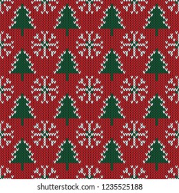 Christmas knitted pattern. Winter geometric seamless pattern. Design for sweater, scarf, comforter or clothes texture. Vector illustration.
