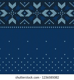 Christmas knitted pattern. Winter geometric seamless pattern. Design for sweater, scarf, comforter or clothes texture. Vector illustration.