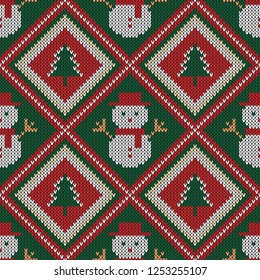 Christmas knitted pattern. Winter geometric seamless pattern. Design for sweater, scarf, comforter or clothes texture. Vector illustration.