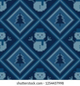 Christmas knitted pattern. Winter geometric seamless pattern. Design for sweater, scarf, comforter or clothes texture. Vector illustration.