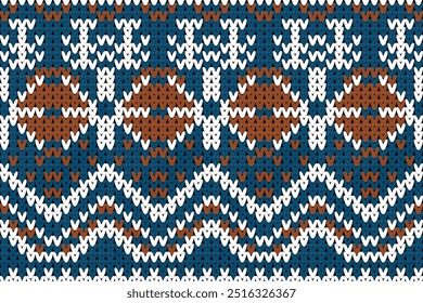 Christmas knitted Pattern, Winter Holiday Seamless Knitted Pattern, Soft rhombus argyle knitting texture geometric vector seamless. Jacquard knit effect ornament. Scandinavian style