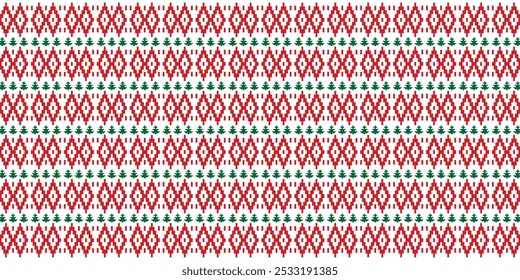 Christmas Knitted pattern.Red, green colour etnic