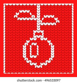 christmas knitted red background with christmas ball