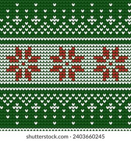 Christmas knitted red and green cozy ornamental pattern