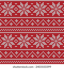 Christmas knitted red and white ornamental pattern