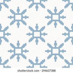 Patrón ininterrumpido de punto de Navidad con copos de nieve azules sobre fondo blanco. Concepto navideño para banner, pancarta, cartel o sitio web. Tarjeta de felicitación retro de Año Nuevo. Imagen para invitación