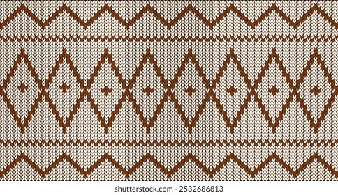 Navidades tejidas sin patrón, adorno tradicional, textura del suéter, fondo de Navidad. Ilustración vectorial.