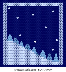 christmas knitted serviette with night winter forest