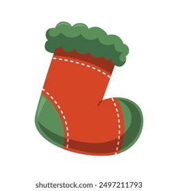 Christmas knitted sock illustration on white background.