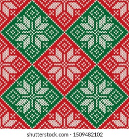 Christmas Knitted Sweater Pattern Design with Snowflakes. Wool Knit Texture Imitation