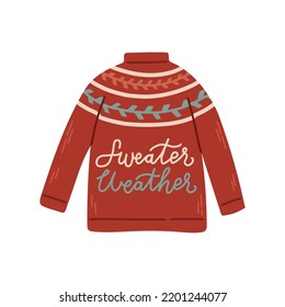 Christmas knitted sweater with winter quote vector