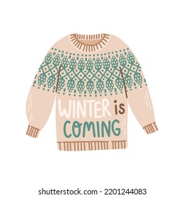 Christmas knitted sweater with winter quote vector