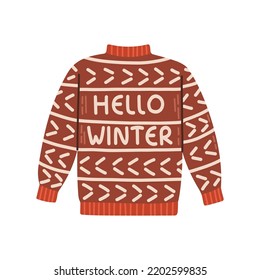 Christmas knitted sweater with winter quote for cards and stickers isolated vector illustration