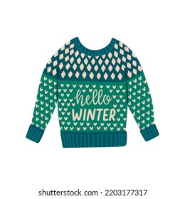 Christmas knitted sweater with winter quote vector