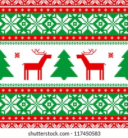 Christmas knitted traditional seamless ornament with deers