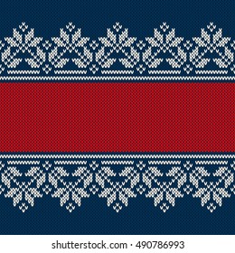 Christmas Knitting Background with a Place for Text. Traditional Fair Isle Style Seamless Knitted Pattern