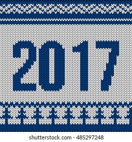 Christmas knitting pattern. New year 2017. Blue white background. Vector illustration