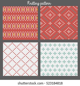 Christmas knitting pattern set. Vector illustration