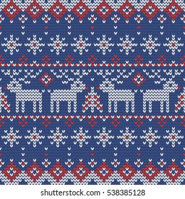 Christmas knitting seamless pattern with deers. Perfect for wallpaper, wrapping paper, pattern fills, winter greetings, web page background, Christmas and New Year greeting cards