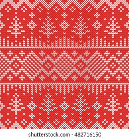 Christmas knitting seamless pattern with fir trees and rhombus. Perfect for wallpaper, wrapping paper, pattern fills, winter greetings, web page background, Christmas and New Year greeting cards