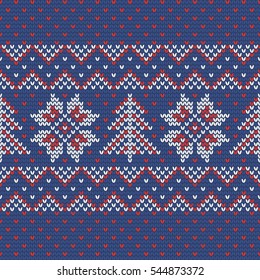 Christmas knitting seamless pattern with fir trees and stars.  Perfect for wallpaper, wrapping paper, web page background, New Year greeting cards