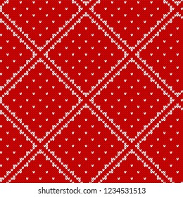 Christmas knitting seamless pattern with geometrical ornament. Traditional christmas knitted ornamental pattern.