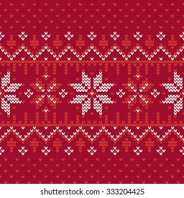 Christmas knitting seamless pattern with nordic motifs in Red and White. Perfect for wallpaper, wrapping paper, pattern fills, winter greetings, Christmas and New Year greeting cards