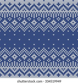 Christmas knitting seamless pattern with nordic motifs in Blue and White. Perfect for wallpaper, wrapping paper, pattern fills, winter greetings, Christmas and New Year greeting cards