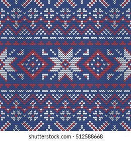 Christmas knitting seamless pattern with nordic ornaments. Perfect for wallpaper, wrapping paper, pattern fills, winter greetings, web page background, New Year greeting cards