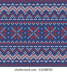 Christmas knitting seamless pattern with nordic ornaments. Perfect for wallpaper, wrapping paper, pattern fills, winter greetings, web page background, New Year greeting cards