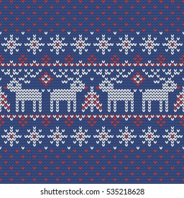 Christmas knitting seamless pattern with nordic ornament. Perfect for wallpaper, wrapping paper, pattern fills, winter greetings, web page background, Christmas and New Year greeting cards