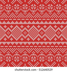 Christmas knitting seamless pattern in Red and White. Perfect for wallpaper, wrapping paper, pattern fills, winter greetings, web page background, Christmas and New Year greeting cards