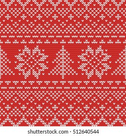 Christmas knitting seamless pattern in Red and White. Perfect for wallpaper, wrapping paper, pattern fills, winter greetings, web page background, Christmas and New Year greeting cards