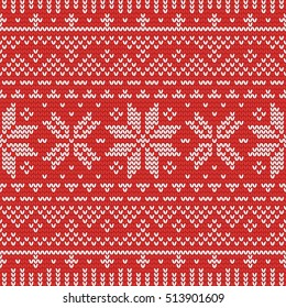 Christmas knitting seamless pattern in Red and White. Perfect for wallpaper, wrapping paper, pattern fills, winter greetings, web page background, Christmas and New Year greeting cards