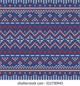 Christmas knitting seamless pattern in Red, Blue and White. Perfect for wallpaper, wrapping paper, web page background, winter or New Year greeting cards