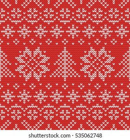 Christmas knitting seamless pattern in Red and White. Perfect for wallpaper, wrapping paper, pattern fills, winter greetings, web page background, Christmas and New Year greeting cards