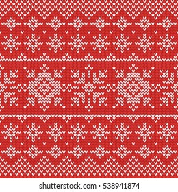 Christmas knitting seamless pattern in Red and White. Perfect for wallpaper, wrapping paper, pattern fills, winter greetings, web page background, Christmas and New Year greeting cards