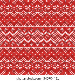 Christmas knitting seamless pattern in Red and White. Perfect for wallpaper, wrapping paper, pattern fills, winter greetings, web page background, Christmas and New Year greeting cards